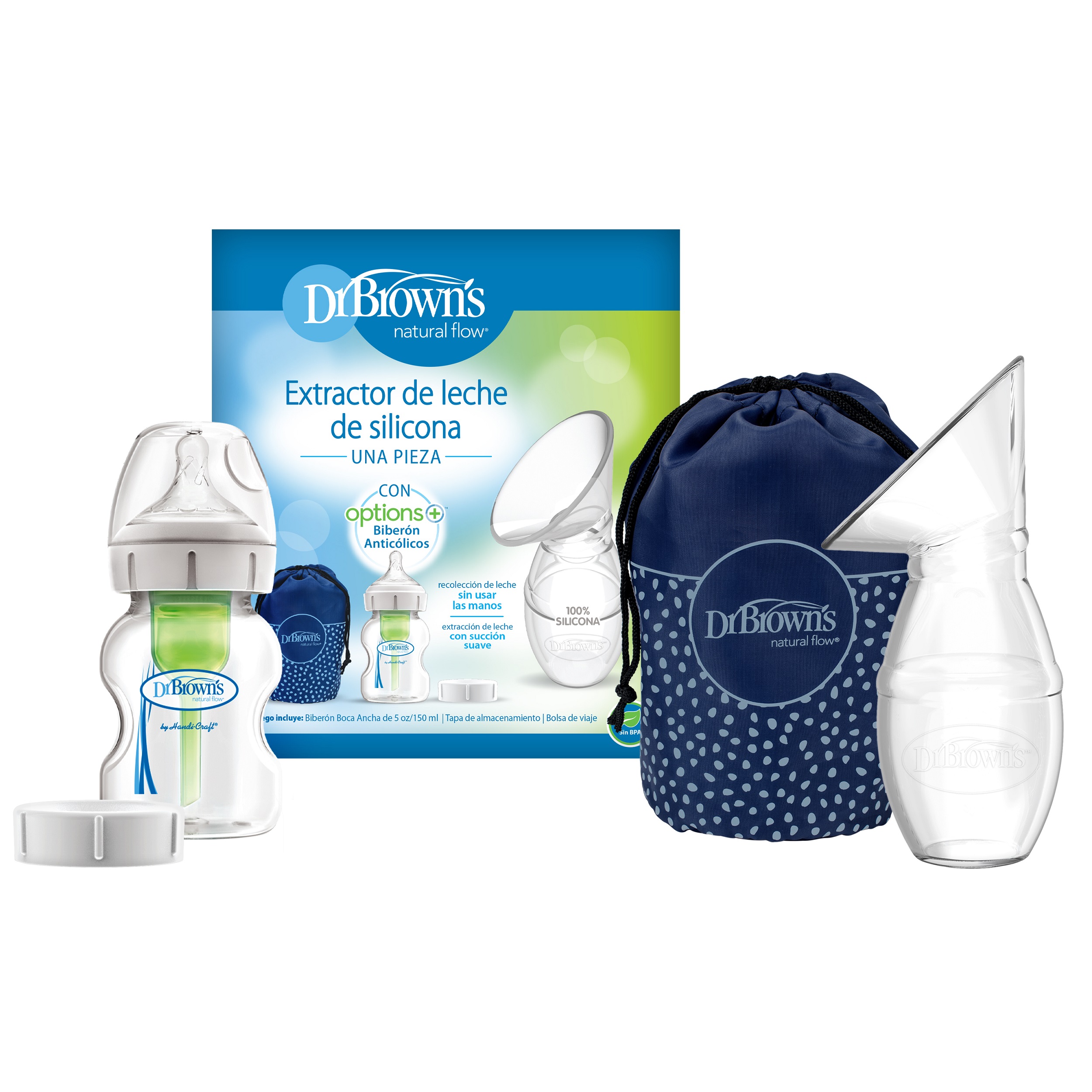 Dr. Brown's™ Silicone One-Piece Breast Pump with Anti-Colic Options+™  Bottle (4 oz/120 mL) and Travel Bag